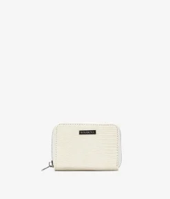 Femme Bosanova Porte-monnaie | Porte monnaie en cuir vegan crocodile beige avec logo et zip