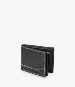 Homme Bosanova Porte-monnaie Homme | Portefeuilles | Portefeuille américain en cuir noir avec coutures et porte-monnaie