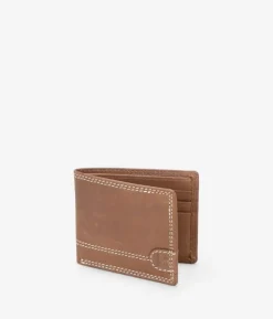 Homme Bosanova Portefeuilles | Portefeuille américain en cuir marron avec coutures sans bourse