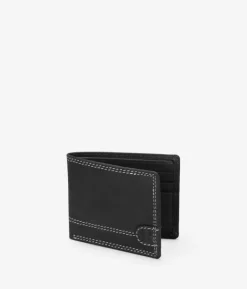 Homme Bosanova Portefeuilles | Portefeuille américain en cuir noir avec coutures sans bourse