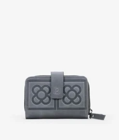 Femme Bosanova Porte-monnaie | Portefeuilles | Portefeuille en cuir gris avec fleur de Barcelone