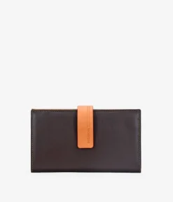 Femme Bosanova Portefeuilles | Portefeuille en cuir marron avec rabat orange