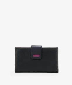 Femme Bosanova Portefeuilles | Portefeuille en cuir noir à deux rabats