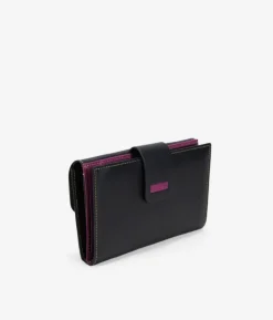 Femme Bosanova Portefeuilles | Portefeuille en cuir noir à deux rabats