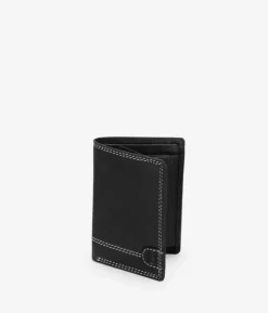 Homme Bosanova Porte-monnaie Homme | Portefeuilles | Portefeuille en cuir noir avec coutures et porte-monnaie