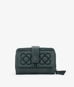 Femme Bosanova Porte-monnaie | Portefeuilles | Portefeuille en cuir vert avec fleur de Barcelone