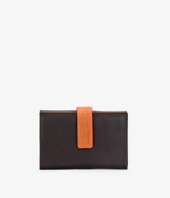 Femme Bosanova Portefeuilles | Portefeuille moyen en cuir marron à rabat orange