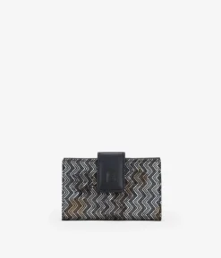 Femme Bosanova Portefeuilles | Portefeuille moyen en cuir noir avec imprimé métallisé