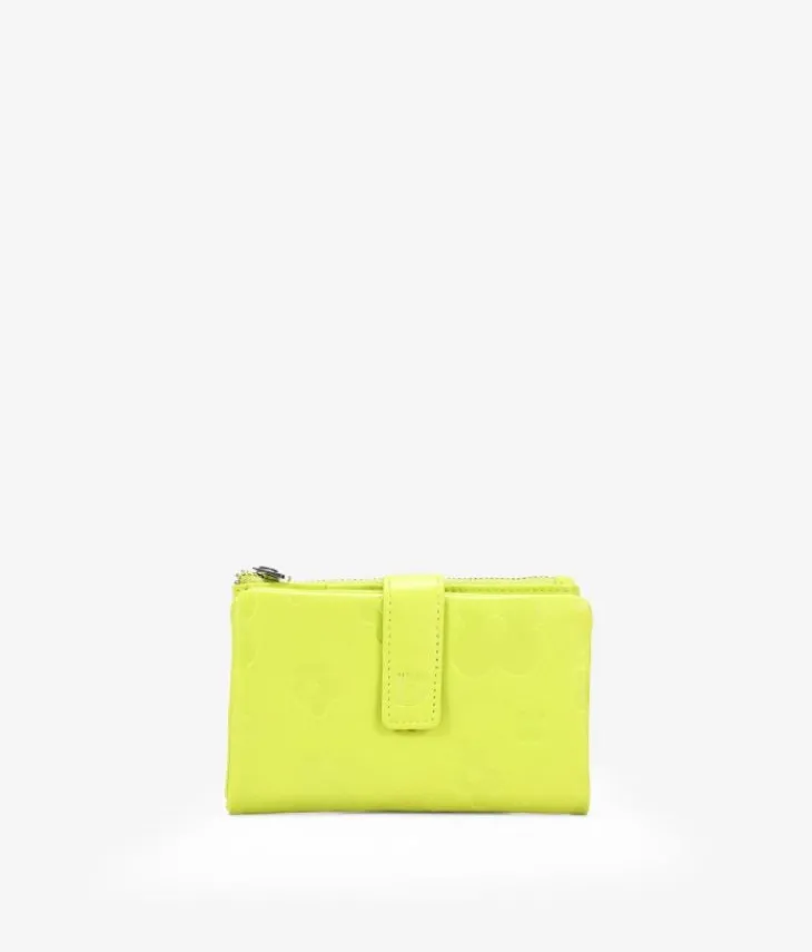 Femme Bosanova Portefeuilles | Portefeuille moyen en cuir vert citron avec fermeture éclair et compartiments