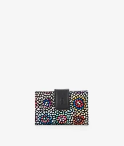 Femme Bosanova Portefeuilles | Portefeuille moyen en cuir noir avec imprimé