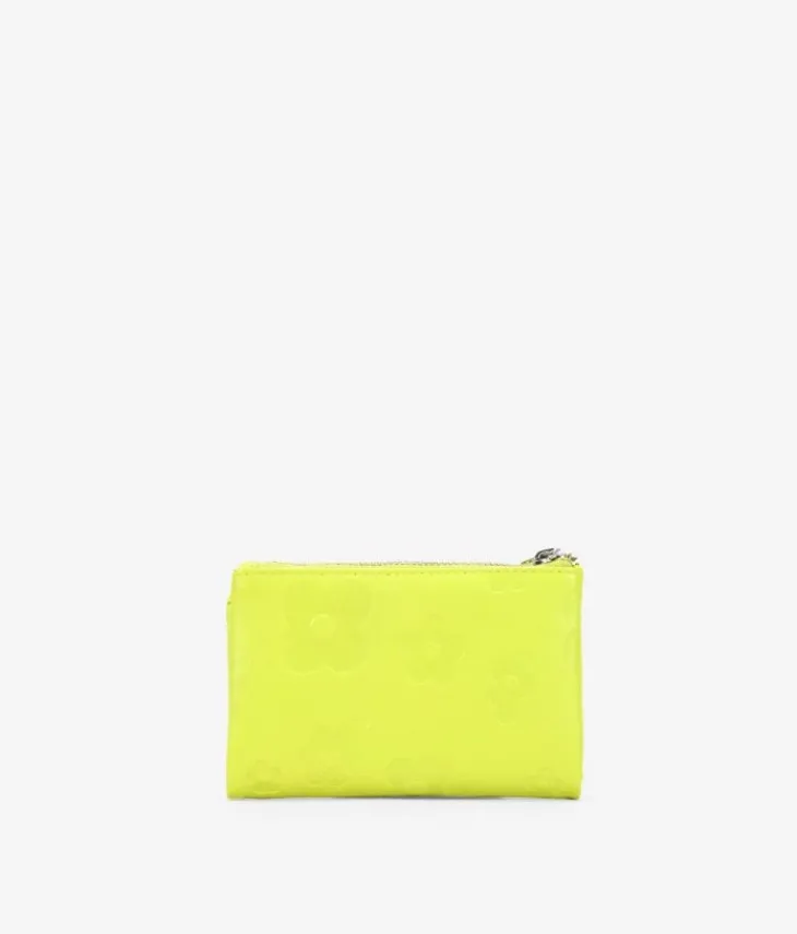 Femme Bosanova Portefeuilles | Portefeuille moyen en cuir vert citron avec fermeture éclair et compartiments