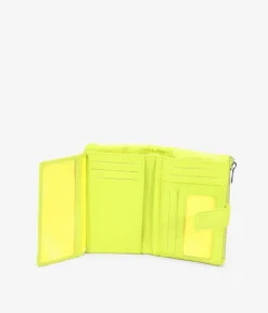 Femme Bosanova Portefeuilles | Portefeuille moyen en cuir vert citron avec fermeture éclair et compartiments