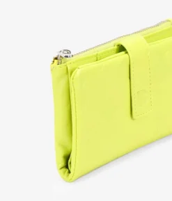 Femme Bosanova Portefeuilles | Portefeuille moyen en cuir vert citron avec fermeture éclair et compartiments