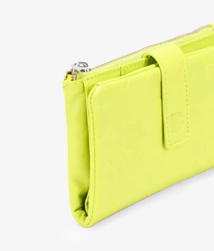 Femme Bosanova Portefeuilles | Portefeuille moyen en cuir vert citron avec fermeture éclair et compartiments