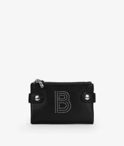 Femme Bosanova Portefeuilles | Portefeuille noir moyen avec double fermeture éclair et logo clouté