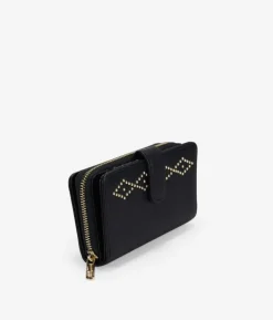 Femme Bosanova Portefeuilles | Portefeuille noir moyen avec clous, fermeture éclair et bouton.