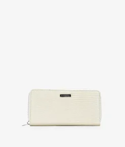 Femme Bosanova Portefeuilles | Portefeuille rectangulaire en cuir vegan crocodile beige avec fermeture éclair