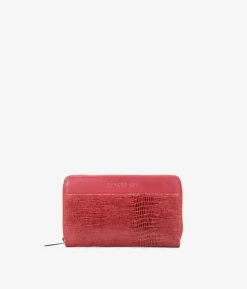 Femme Bosanova Portefeuilles | Portefeuille rectangulaire en cuir imprimé animal rouge avec fermeture éclair
