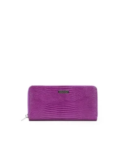 Femme Bosanova Portefeuilles | Portefeuille rectangulaire en cuir végétalien crocodile lilas avec fermeture éclair