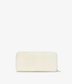 Femme Bosanova Portefeuilles | Portefeuille rectangulaire en cuir vegan crocodile beige avec fermeture éclair