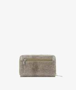 Femme Bosanova Portefeuilles | Portefeuille rectangulaire en cuir imprimé animal taupe avec fermeture éclair