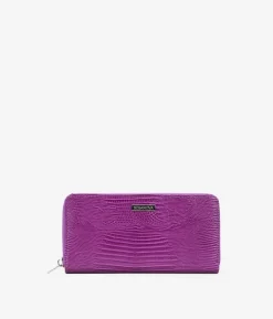 Femme Bosanova Portefeuilles | Portefeuille rectangulaire en cuir végétalien crocodile lilas avec fermeture éclair