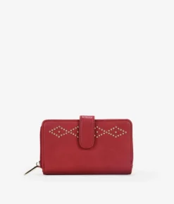Femme Bosanova Portefeuilles | Portefeuille rouge moyen avec clous, fermeture éclair et bouton.