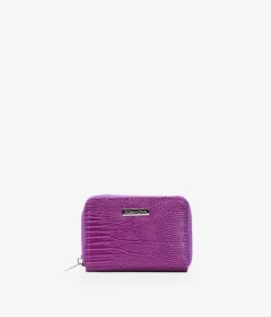 Femme Bosanova Porte-monnaie | Porte-monnaie en cuir vegan crocodile lilas avec logo et zip