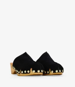 Bosanova Chaussures En Cuir | Sabots | Sabots en croûte de cuir noir avec clous