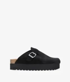 Bosanova Chaussures En Cuir | Sabots | Sabots en cuir noir avec plateforme et boucle