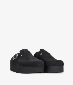 Bosanova Chaussures En Cuir | Sabots | Sabots en cuir noir avec plateforme et boucle