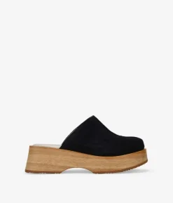 Bosanova Chaussures En Cuir | Sabots | Sabots en cuir noir avec semelles en bois