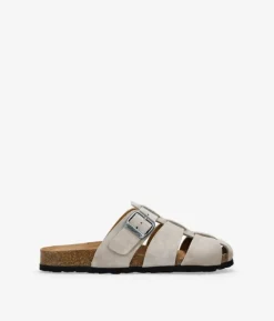 Bosanova Chaussures En Cuir | Sabots | Sabots en cuir pierre avec boucle et semelle en liège