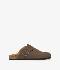 Bosanova Chaussures En Cuir | Sabots | Sabots en cuir taupe avec boucle et semelle en liège