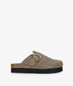 Bosanova Chaussures En Cuir | Sabots | Sabots plateforme taupe en cuir suédé