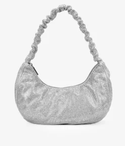 Bosanova Sac Minaudières | Sacs Porté Épaule | Sac à bandoulière argenté avec strass et anse repliée