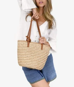 Bosanova Sacs Raphia Et Crochet | Sacs Porté Épaule | Sac à bandoulière en raphia camel