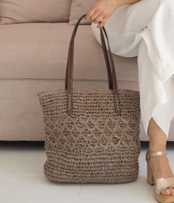 Bosanova Sacs Raphia Et Crochet | Sacs Porté Épaule | Sac à bandoulière en raphia marron