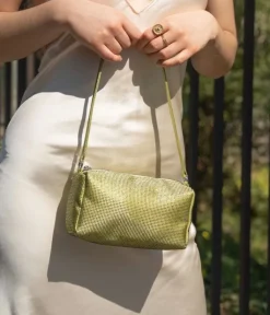 Bosanova Sac Minaudières | Sacs Porté Épaule | Sac à bandoulière en satin citron vert avec strass