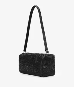 Bosanova Sac Minaudières | Sacs Porté Épaule | Sac à bandoulière en satin noir avec strass