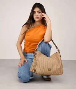 Bosanova Sacs Raphia Et Crochet | Sacs Porté Épaule | Sac à bandoulière grillé avec fermeture éclair
