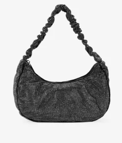 Bosanova Sac Minaudières | Sacs Porté Épaule | Sac à bandoulière noir avec strass et anse repliée