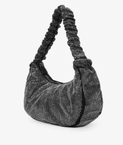 Bosanova Sac Minaudières | Sacs Porté Épaule | Sac à bandoulière noir avec strass et anse repliée