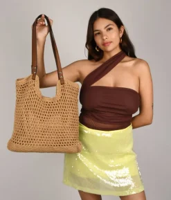 Bosanova Sacs Raphia Et Crochet | Sacs Porté Épaule | Sac à bandoulière toast au crochet