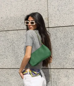 Bosanova Sac Minaudières | Sacs Porté Épaule | Sac à bandoulière vert avec chaîne