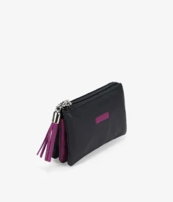 Femme Bosanova Porte-monnaie | Sac à main en cuir noir avec fermeture éclair