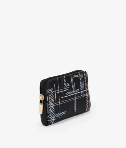 Femme Bosanova Porte-monnaie | Sac à main noir souple avec surpiqûres et fermeture éclair