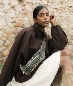 Bosanova Sacs Banane | Sac banane plat en cuir léopard avec fermeture éclair