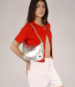 Bosanova Sacs Porté Épaule | Petits Sacs | Sac bandoulière argenté avec boucles et fermeture éclair