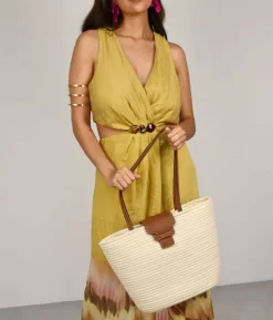 Bosanova Sacs Raphia Et Crochet | Sacs Porté Épaule | Sac bandoulière beige à rabat
